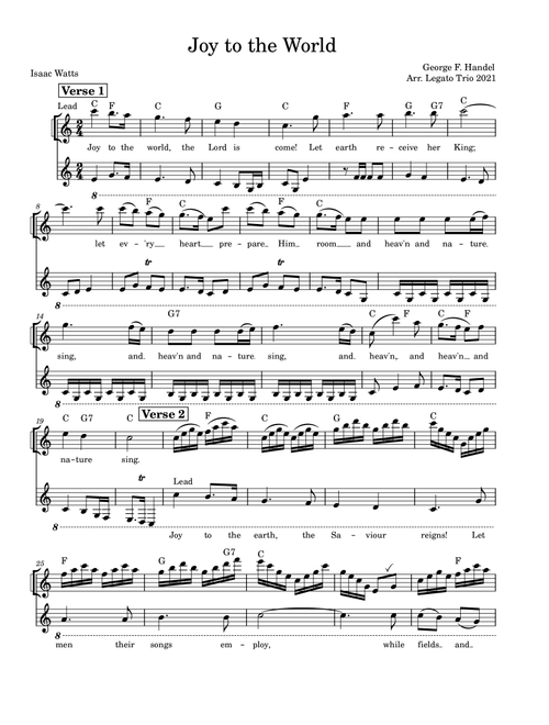 Joy the the World (Arr. Legato Trio) - G. F. Handel; Isaac Watts (Instrumental Duet)