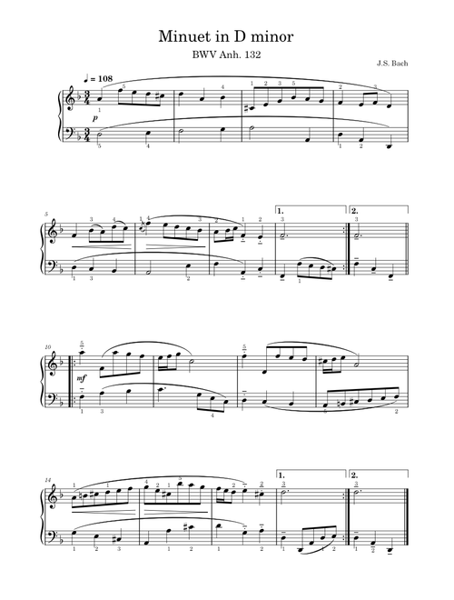 Bach - Minuet in D minor, BWV Anh.132