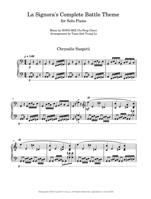 La Signora Complete Battle Theme, Solo Piano Arrangement – Yu-Peng Chen (HOYO-MiX)