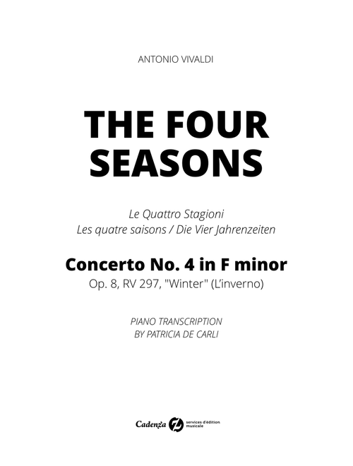 The Four Seasons - Winter (Piano Transcription) - Advanced piano (Arr. Cadenza Editions) - Antonio Vivaldi (Piano Solo)