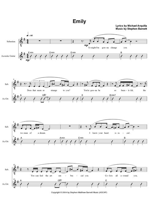 Emily (Arr. Stephen Barnett) - Arquilla/Barnett (Piano-Vocal-Guitar (Piano Accompaniment))