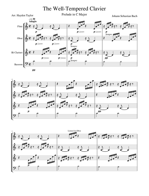 The Well-Tempered Clavier: Prelude in C Major for Woodwind Quartet