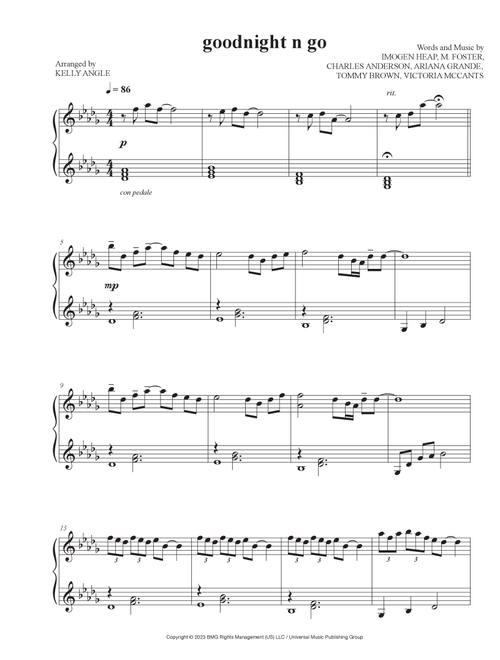 Goodnight N Go (Arr. Kelly Angle) - Ariana Grande (Piano Solo)