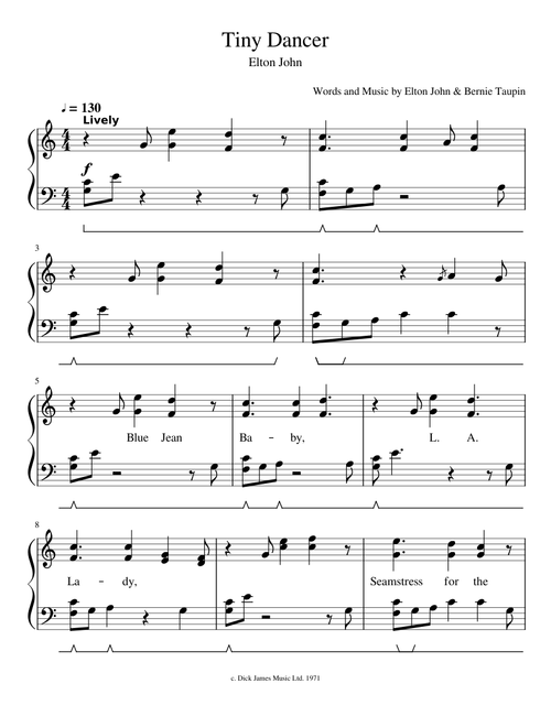 Tiny Dance - Elton John Easy Piano