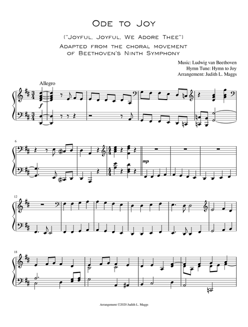 Ode to Joy "Joyful, Joyful, We Adore Thee") (Arr. Judith. L. Maggs) - Ludwig van Beethoven (Piano Solo)
