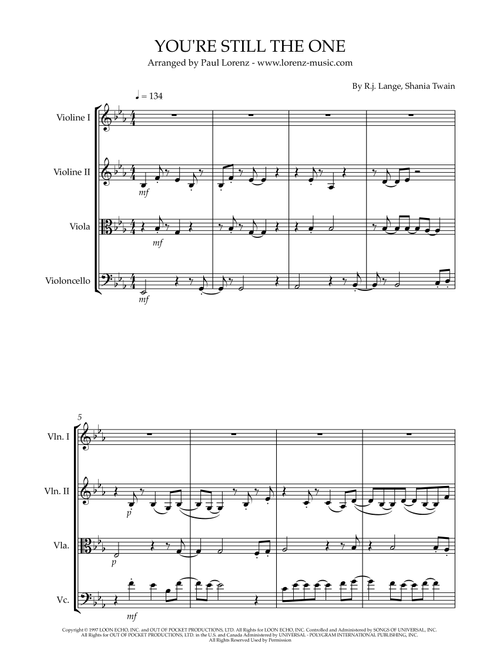 You're Still The One (Arr. Paul Lorenz) - Shania Twain (String Quartet)