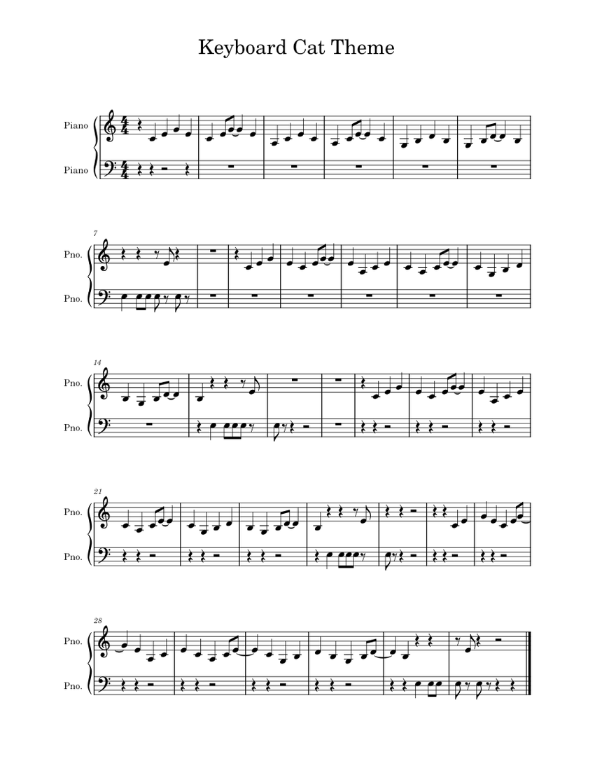 Keyboard Cat Charlie Schmidt Keyboard Cat Theme Sheet music for Piano Solo Musescore