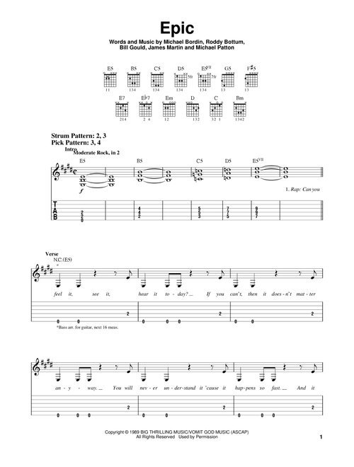 Epic - Faith No More (Easy Guitar with TAB)