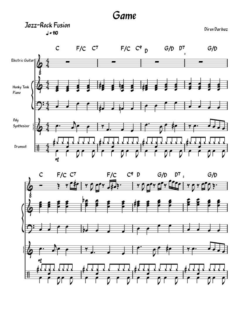 Game Sheet music for Piano, Guitar, Drum group, Synthesizer (Mixed ...