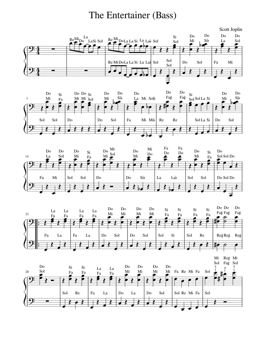 The Entertainer Bass Sheet Music for Piano (Solo) easy | MuseScore.com