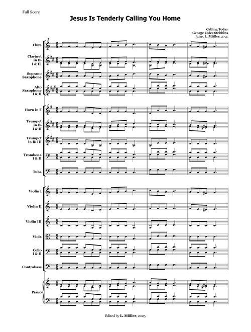 Jesus Is Tenderly Calling You Home - for Beginner Orchestra (Arr. L. Müller) - George Coles Stebbins (Large Ensemble)