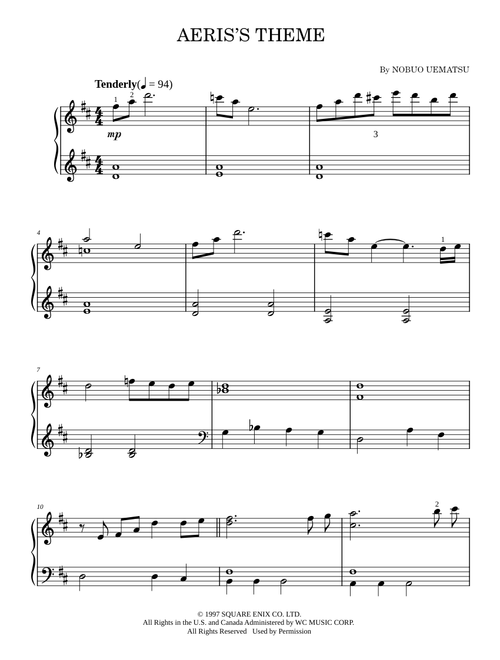 Aeris Theme - Nobuo Uematsu (Easy Piano)