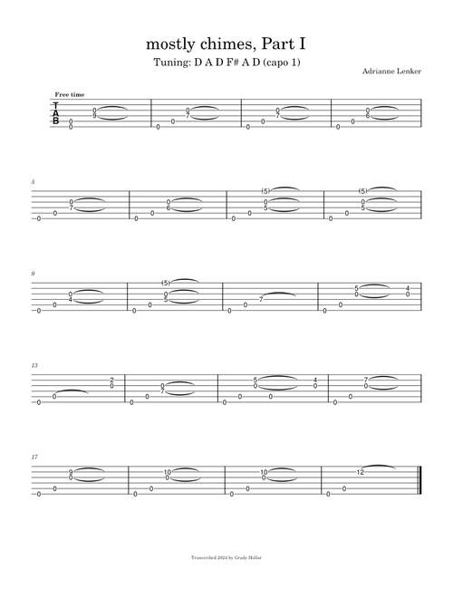 Adrianne Lenker - mostly chimes, Part I (TAB)