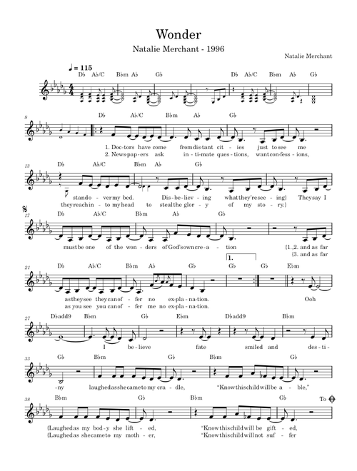 Wonder – Natalie Merchant (Lead sheet with lyrics)
