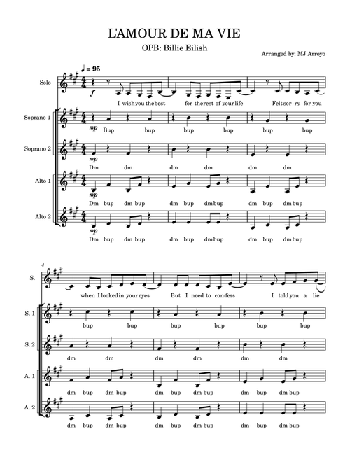 L'amour De Ma Vie (Arr. MJ Arroyo) - Billie Eilish (Choral, SSAA)