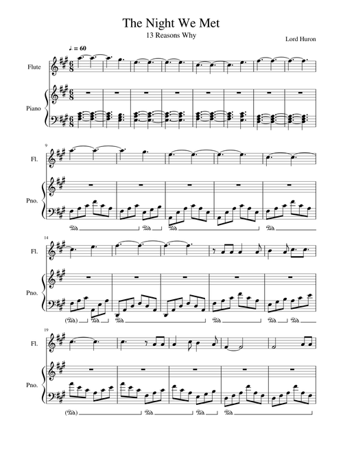 The Night We Met Flute and Piano