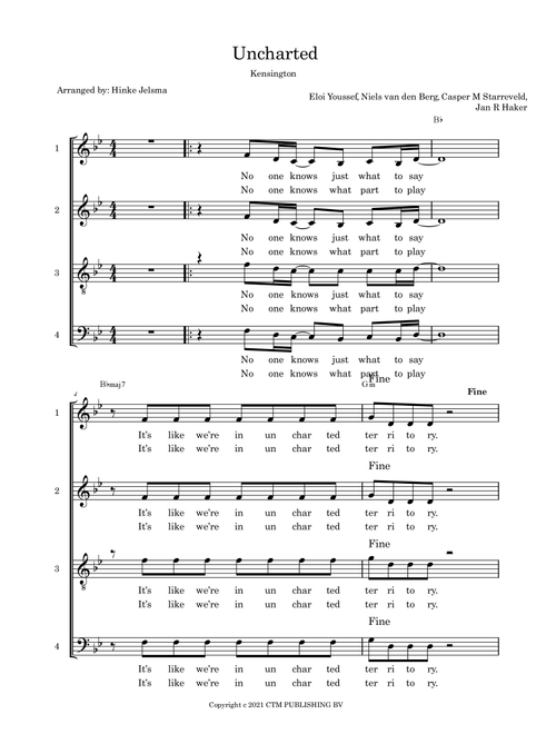 Uncharted (Arr. Hinke Jelsma) - Kensington (Choral, SATB)
