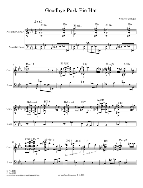 Goodbye Pork Pie Hat (guit-bass-r)