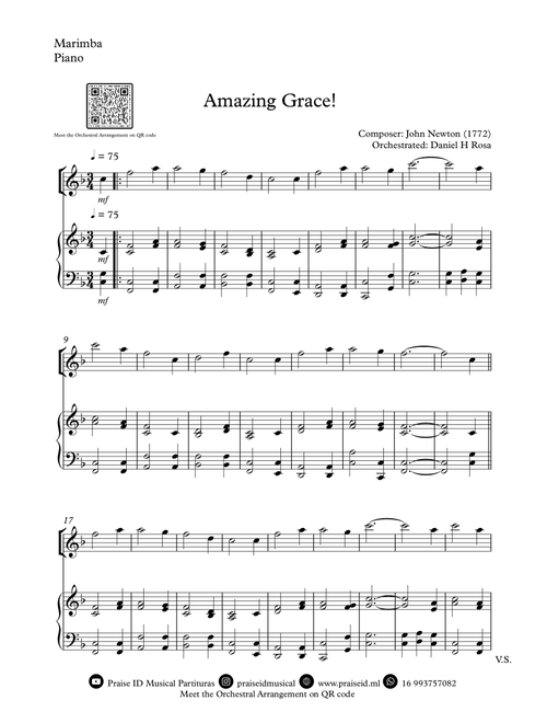 Amazing Grace How Sweet the sound - Easy Marimba and Piano (Arr. Daniel H Rosa) - John Newton (Marimba Solo)