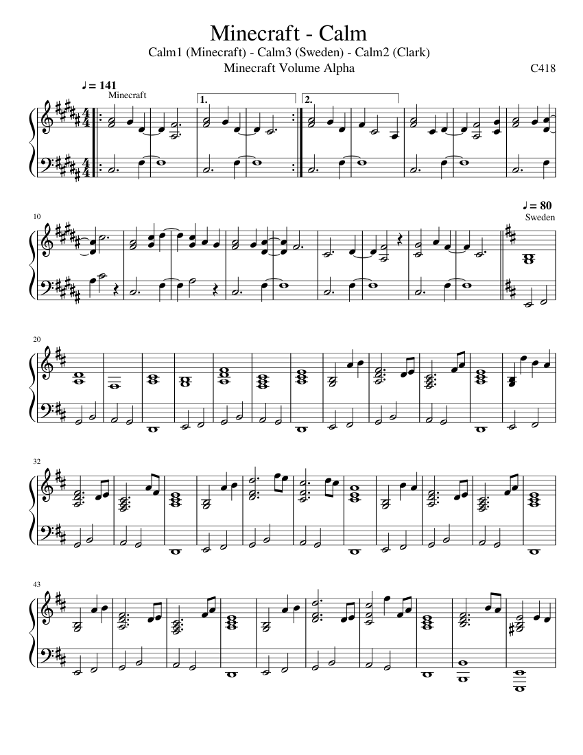 cubierta Hula hoop presupuesto Minecraft Calm Sheet music for Piano (Solo) | Musescore.com