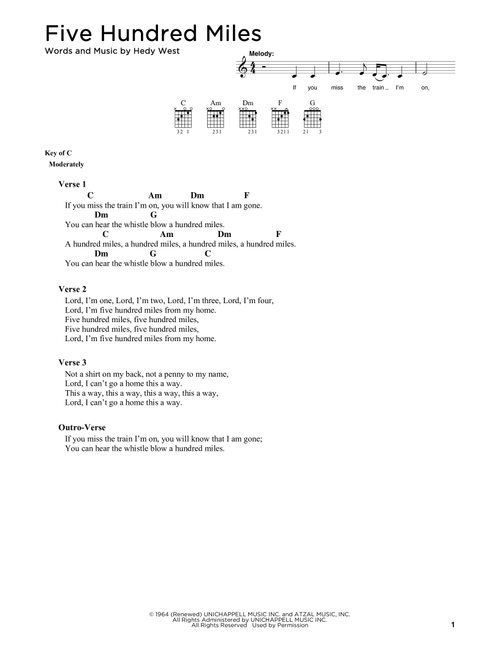 Five Hundred Miles - Peter Paul & Mary (Guitar Chords-Lyrics)