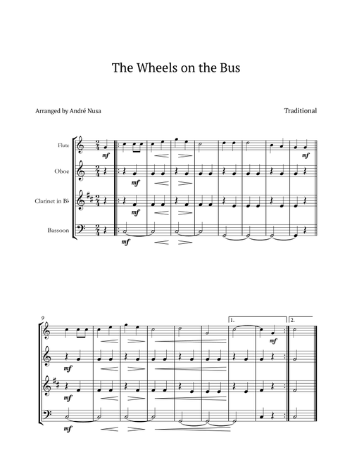 The Wheels on the Bus (Arr. André Nusa) - Traditional (Woodwind Ensemble)