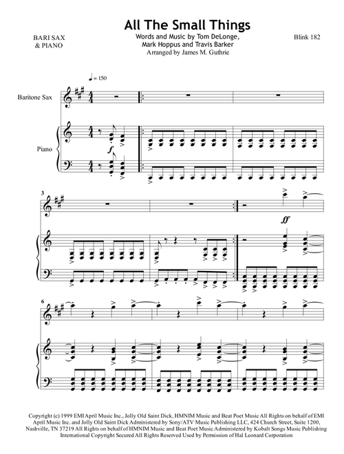 All The Small Things (Arr. James M. Guthrie, ASCAP) - Blink 182 (Baritone Sax and Piano)