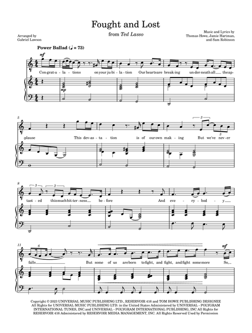 Fought & Lost (Arr. Gabriel Lawson) - Sam Ryder (Piano Vocal)