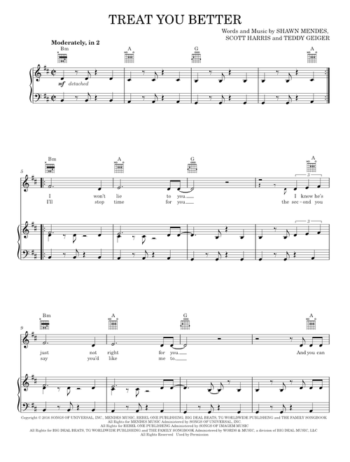 Treat You Better - Shawn Mendes (Piano-Vocal-Guitar)