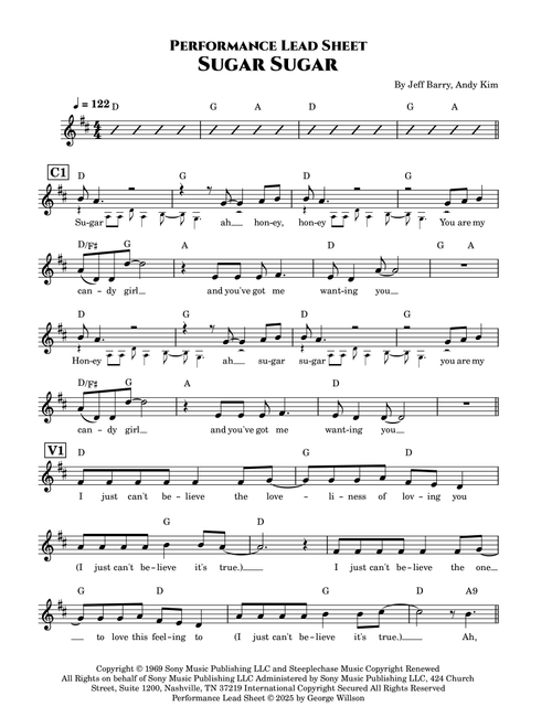 Sugar, Sugar (Arr. George Willson) - The Archies (Lead Sheet - Fake Book)