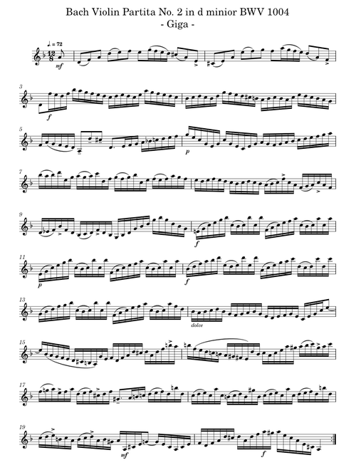Violin Partita No. 2 in d minior BWV 1004 - Giga - Bach