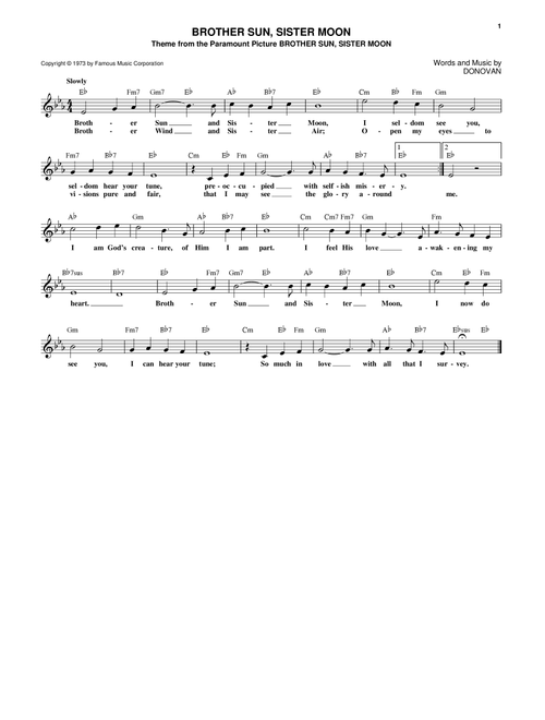 Brother Sun, Sister Moon - Donovan (Lead Sheet - Fake Book)