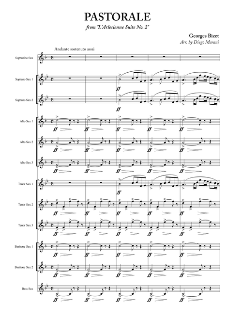 Pastorale from "L'Arlesienne Suite No. 2" for Saxophone Ensemble (Arr. Diego Marani) - Georges Bizet (Woodwind Ensemble)