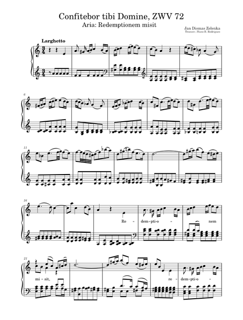 Confitebor tibi Domine, ZWV 72 – Jan Dismas Zelenka ('Redemptionem misit' arr. piano solo)