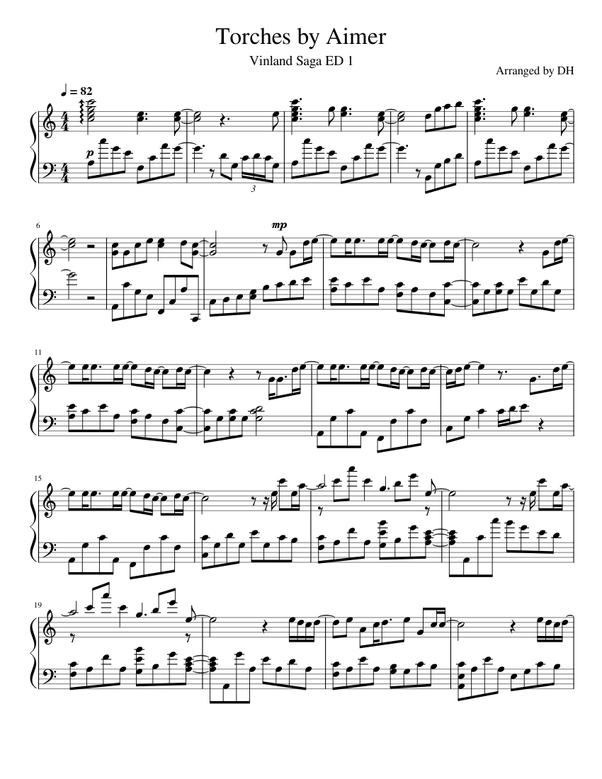 Torches – Vinland Saga ED 1 Sheet Music for Piano (Solo