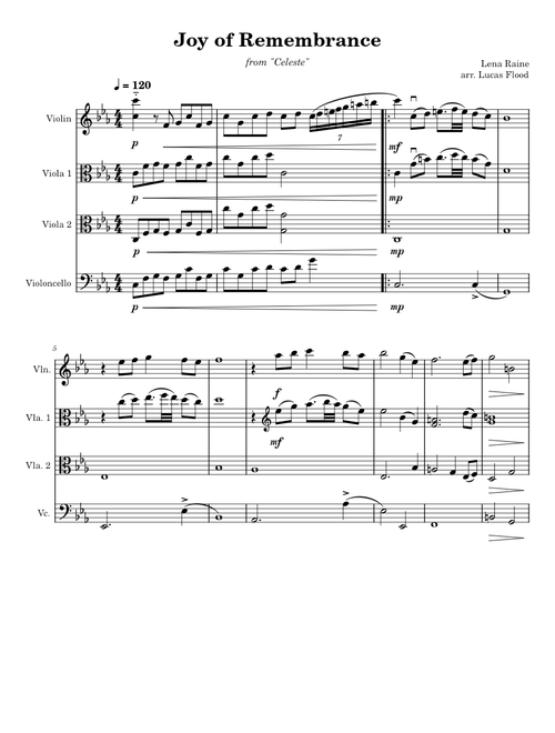 Joy of Remembrance – Lena Raine (String Quartet, 2 Violas)