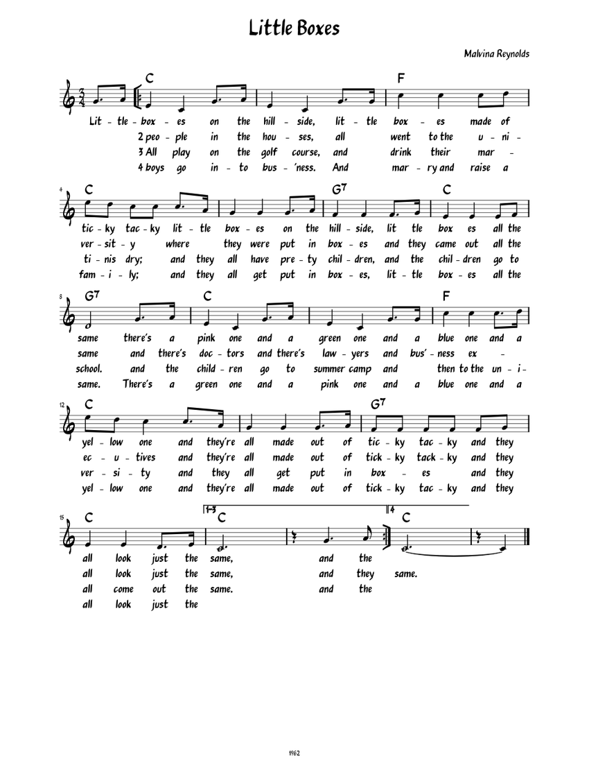 Little boxes (Lead sheet with lyrics ) Sheet music for Piano (Solo