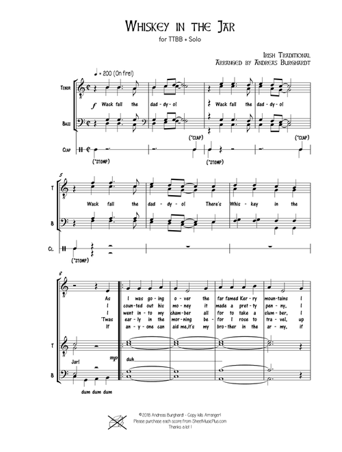 Whisky in the Jar (for Choir TTBB + Solo) (Arr. Andreas Burghardt) - Traditional (Choral, TTBB)