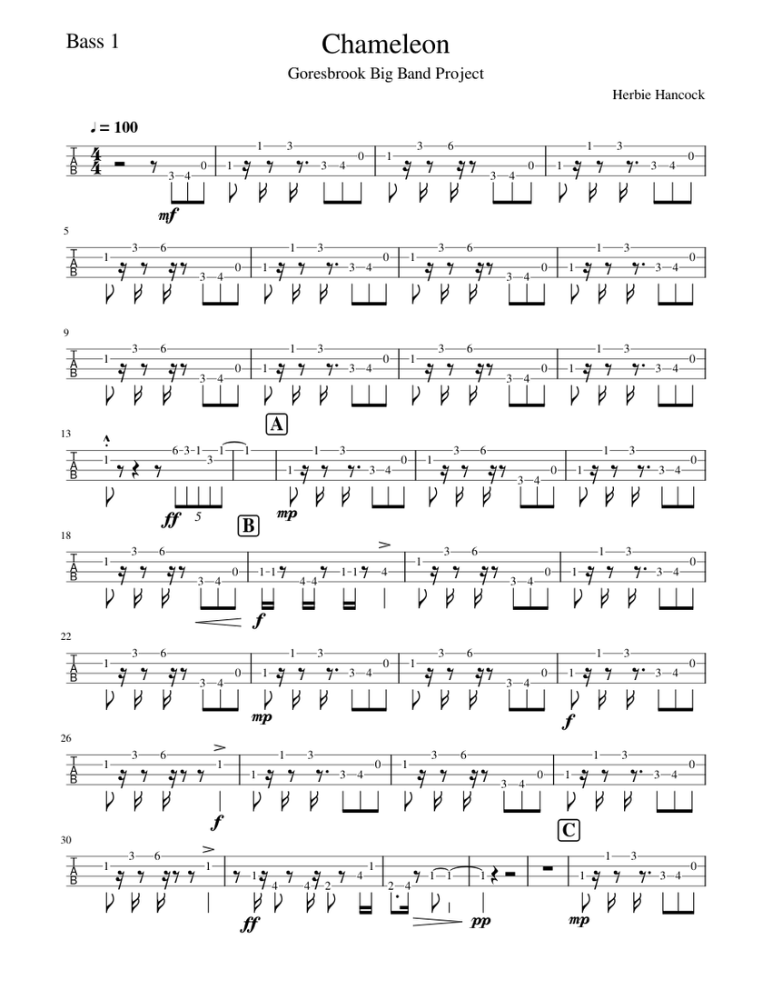 ChameleonBass 1 Sheet music for Bass guitar (Solo)
