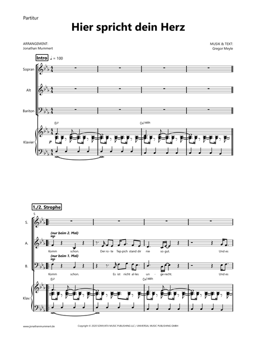 Hier Spricht Dein Herz (Arr. Jonathan Mummert) - Gregor Meyle (Choral, SATB)