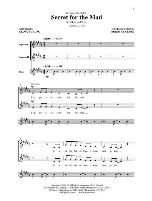 Secret For The Mad (arr. George Chung) - Dodie (Choral, SATB)