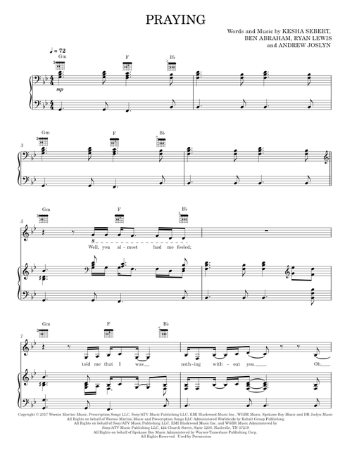 Praying - Kesha (Piano-Vocal-Guitar)
