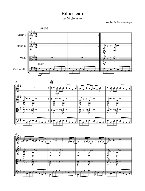 Billie Jean (Arr. D. Baranovska) - Michael Jackson (String Quartet)