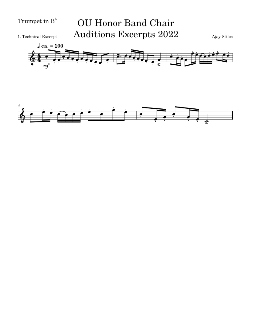 OU Honor Band Chair Auditions Excerpts 2022 Sheet music for Trumpet in