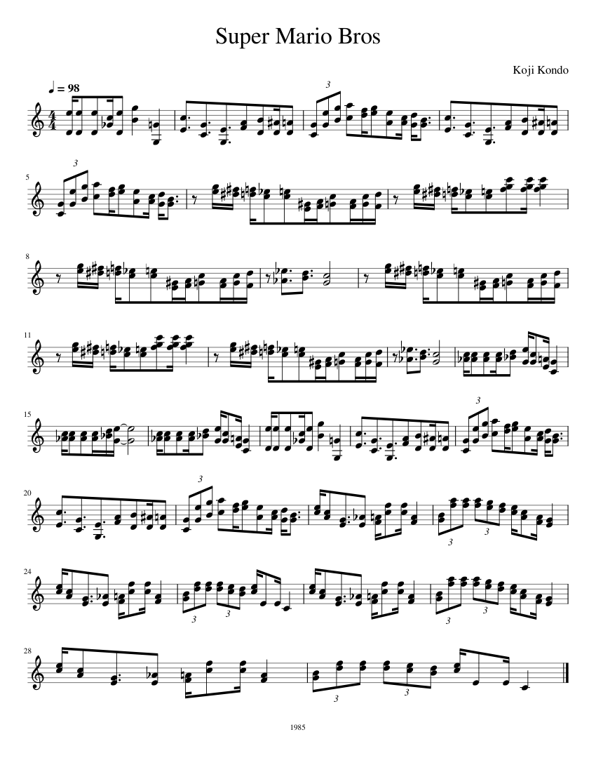 Super Mario Bros – Koji Kondo Sheet Music for Piano (Solo) Easy ...