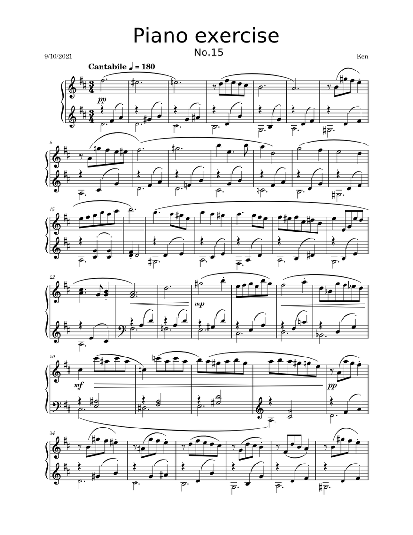 Piano exercise 15 - Ken Sheet music for Piano (Solo) Easy | Musescore.com