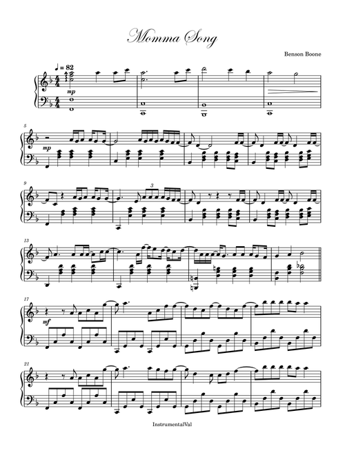 Momma Song (Arr. InstrumentalVal) - Benson Boone (Piano Solo)