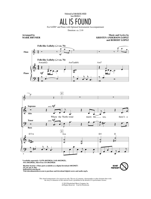 All Is Found (from Disney's Frozen 2) (arr. Mark Brymer) - Evan Rachel Wood (Choral, SATB)