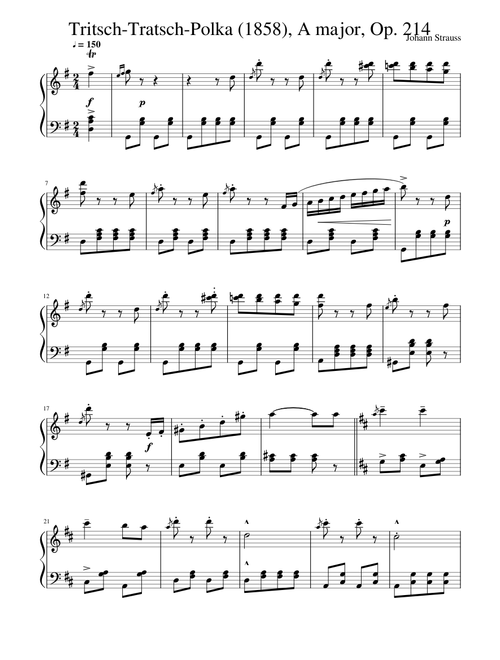 Tritsch-Tratsch polka (1858) - JOHANN STRAUSS (easy version)