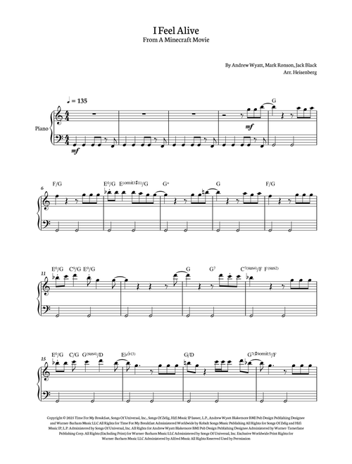 I Feel Alive (Arr. Heisenberg) - Jack Black (Piano Solo)